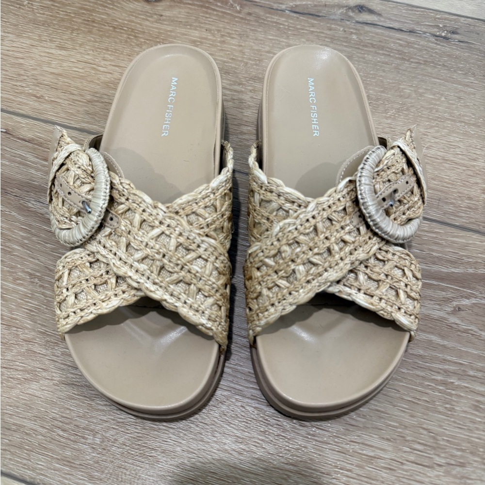 Marc Fisher Beige Woven Buckle Sandals